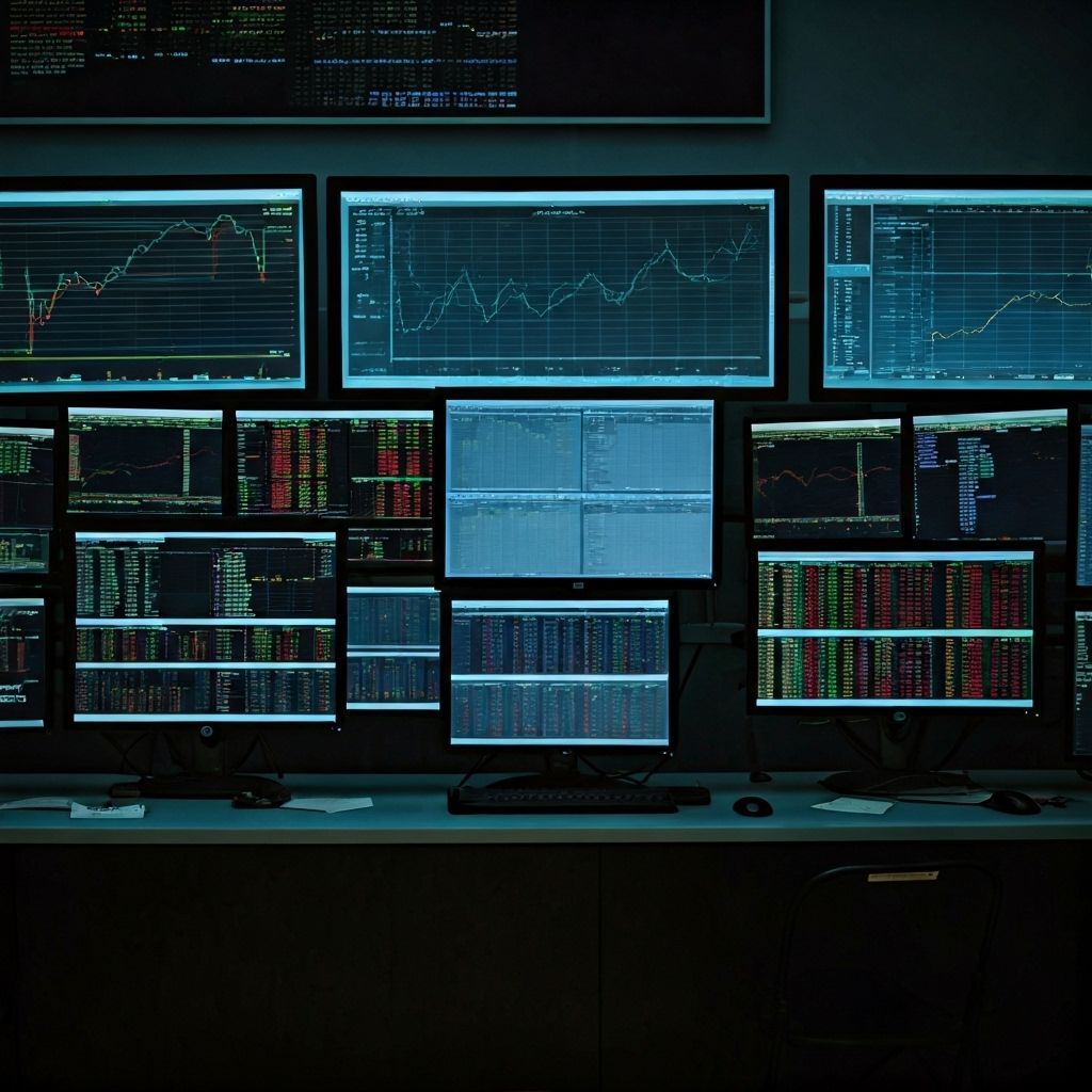 Professional trading floor environment